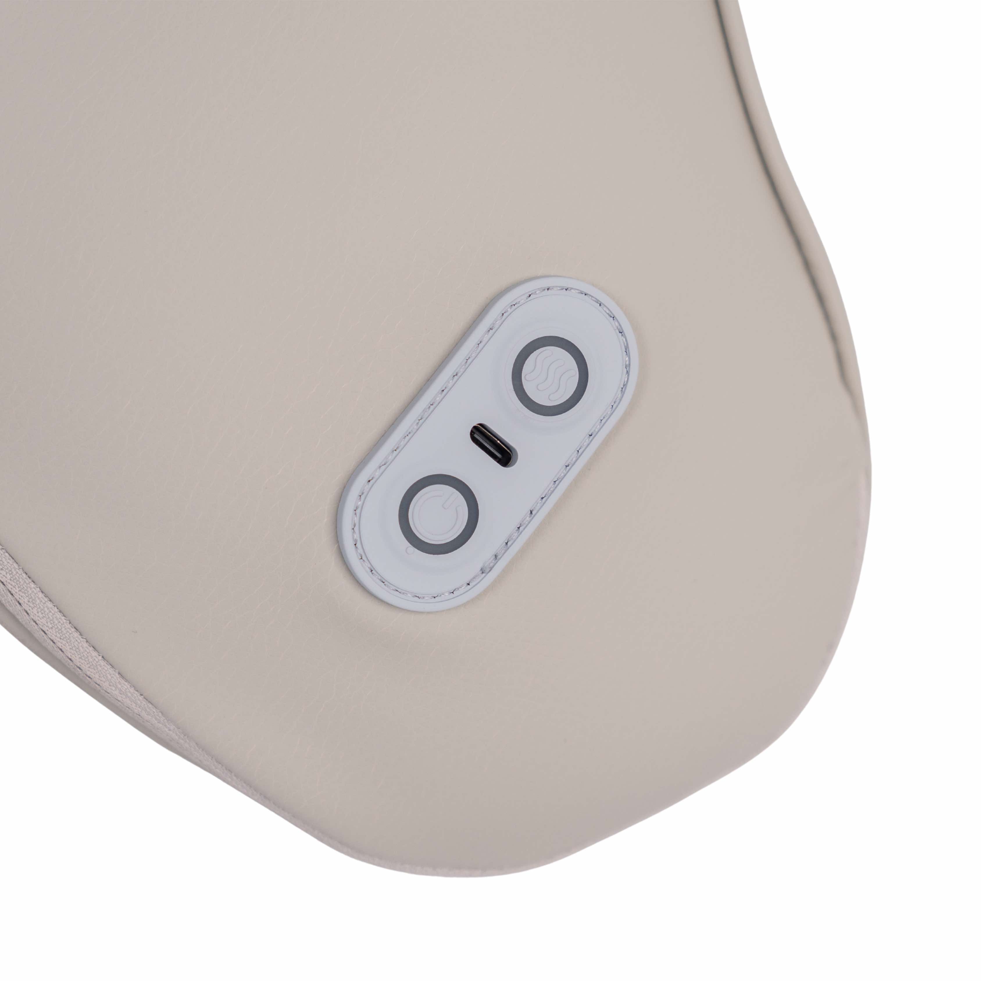 Przycisk od zmiany trybów pracy i ogrzewania oraz wejście na ładowarkę USB-C w poduszce masującej Touch Pro