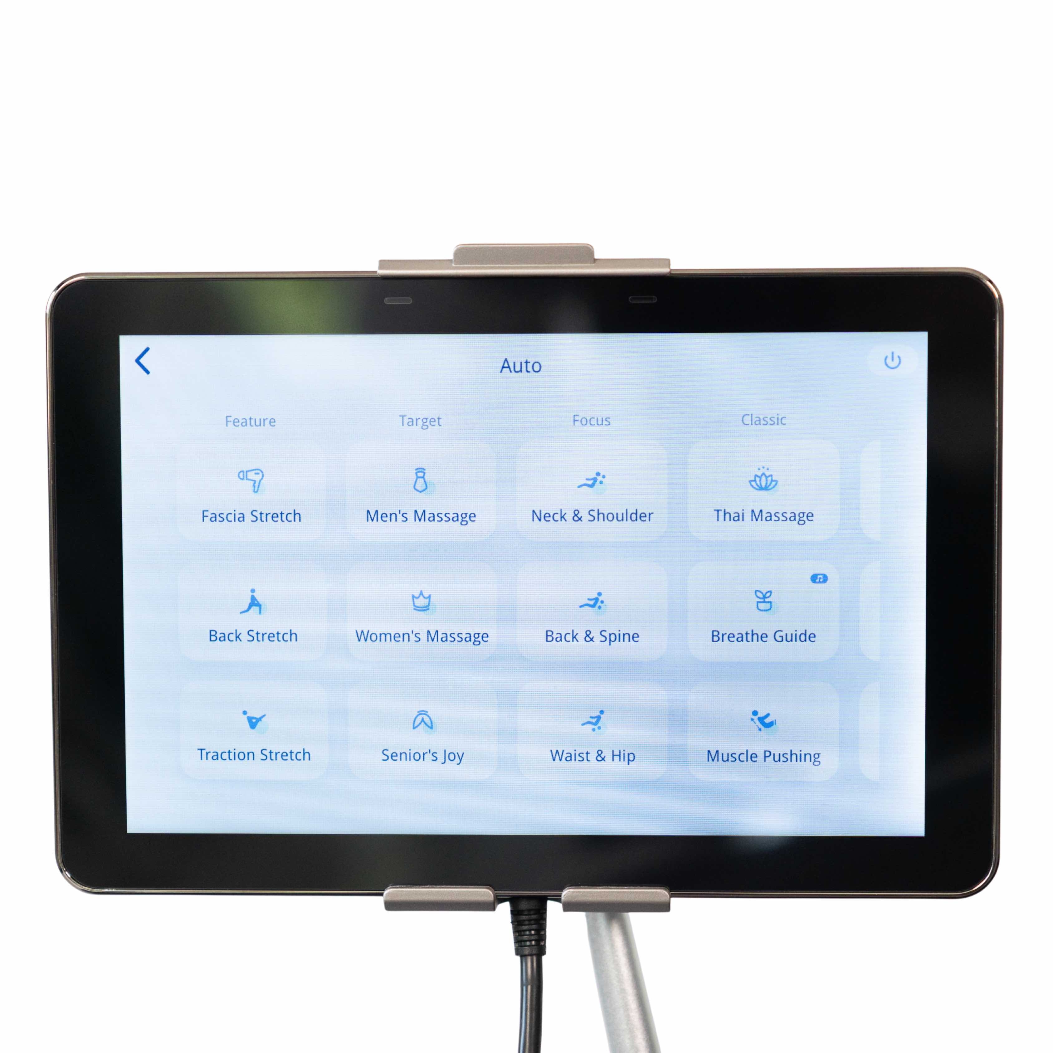 Fotel masujacy A70Max zdjęcie programów automatycznych na tablecie sterującym