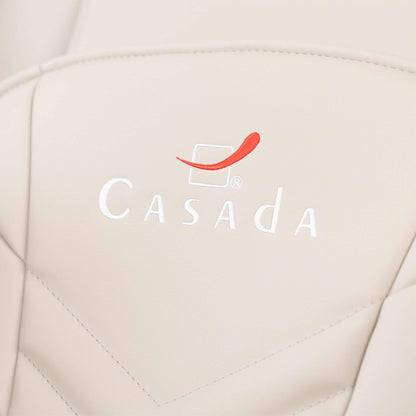 Logo Casada na poduszce w fotelu masującym Betasonic III kolorystyka kremowa 