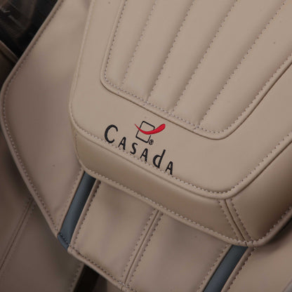 Fotel masujacy Skyliner III biało-brązowy logo Casada na poduszce