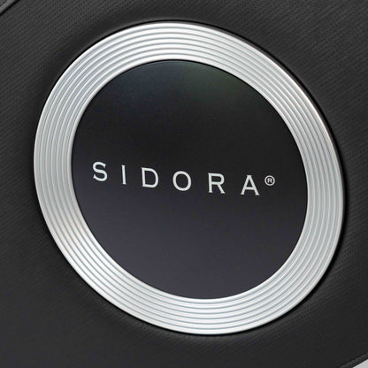 Fotel masujacy Livaro czarny logo SIDORA na boku fotela