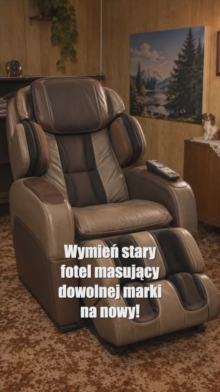 Załaduj wideo: Zamień stary fotel na nowy - banner pokazujący zmianę starego, brązowego i niemodnego już  fotela na nowoczesny model Imperio od Sidora Concept